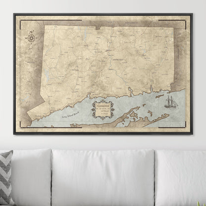 Push Pin Connecticut Map (Pin Board) - Rustic Vintage CM Pin Board