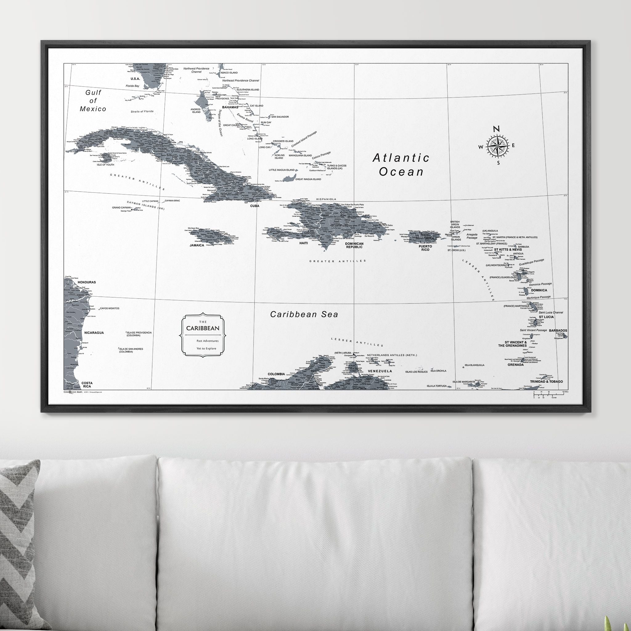 Push Pin Caribbean Map (Pin Board) - Dark Gray Color Splash CM Pin Board