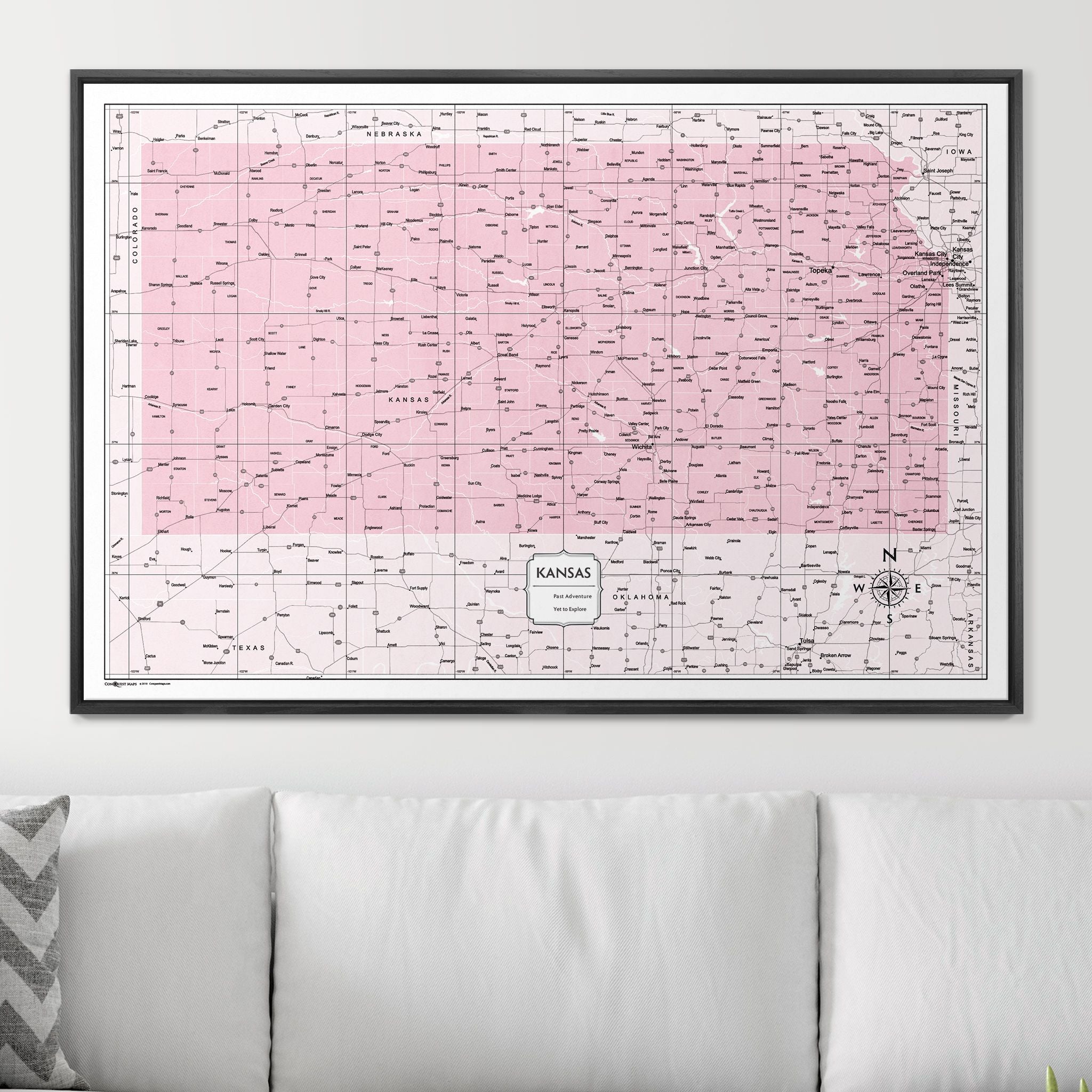 Push Pin Kansas Map (Pin Board) - Pink Color Splash CM Pin Board