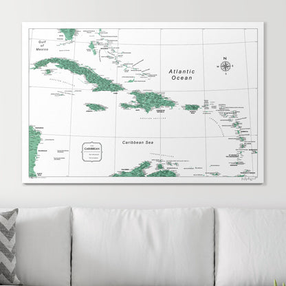 Push Pin Caribbean Map (Pin Board) - Green Color Splash CM Pin Board