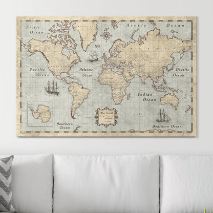 Push Pin World Map (Pin Board) - Rustic Vintage CM Pin Board