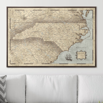 Push Pin North Carolina Map (Pin Board) - Rustic Vintage CM Pin Board