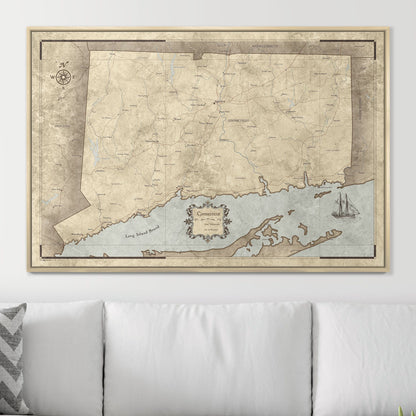 Push Pin Connecticut Map (Pin Board) - Rustic Vintage CM Pin Board