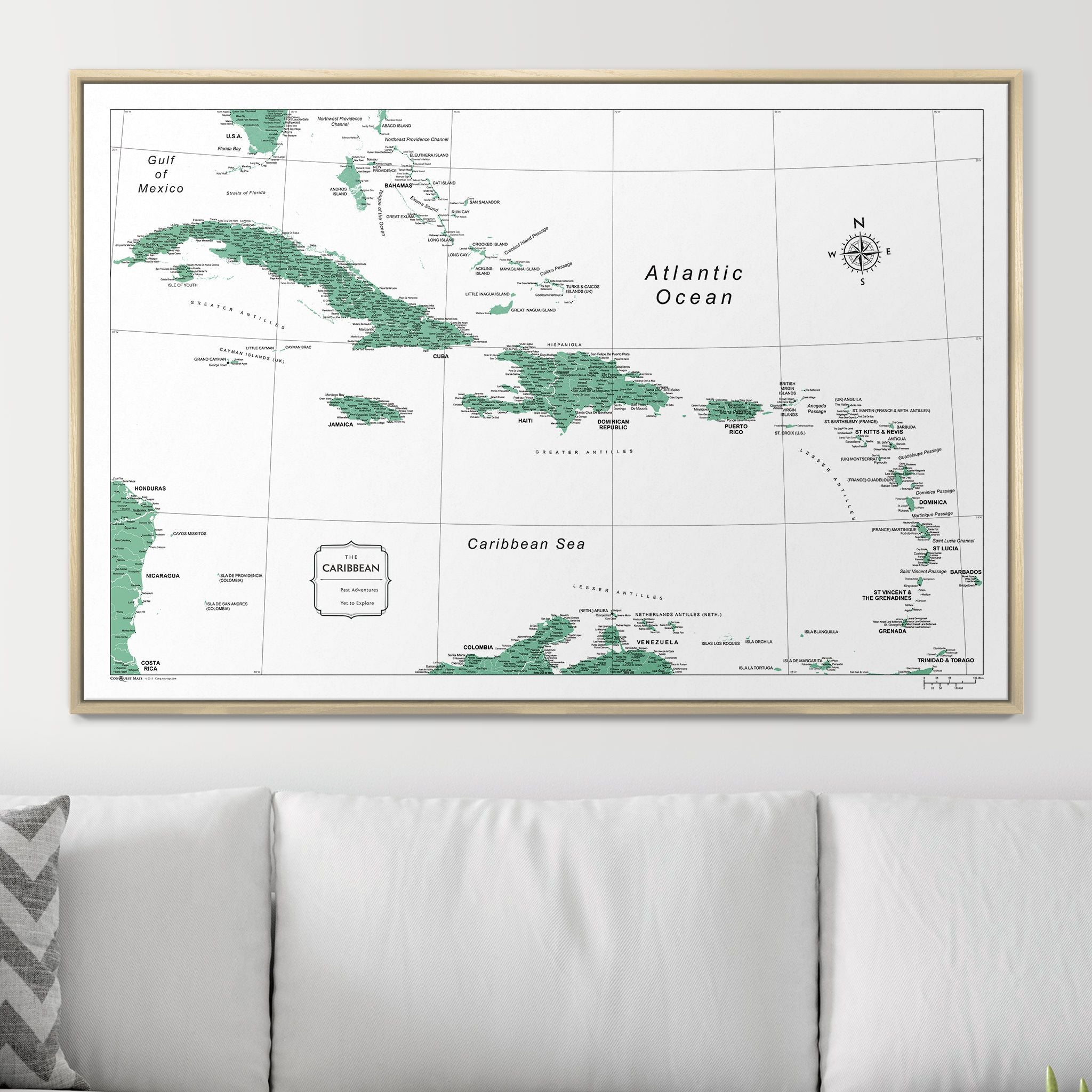 Push Pin Caribbean Map (Pin Board) - Green Color Splash CM Pin Board