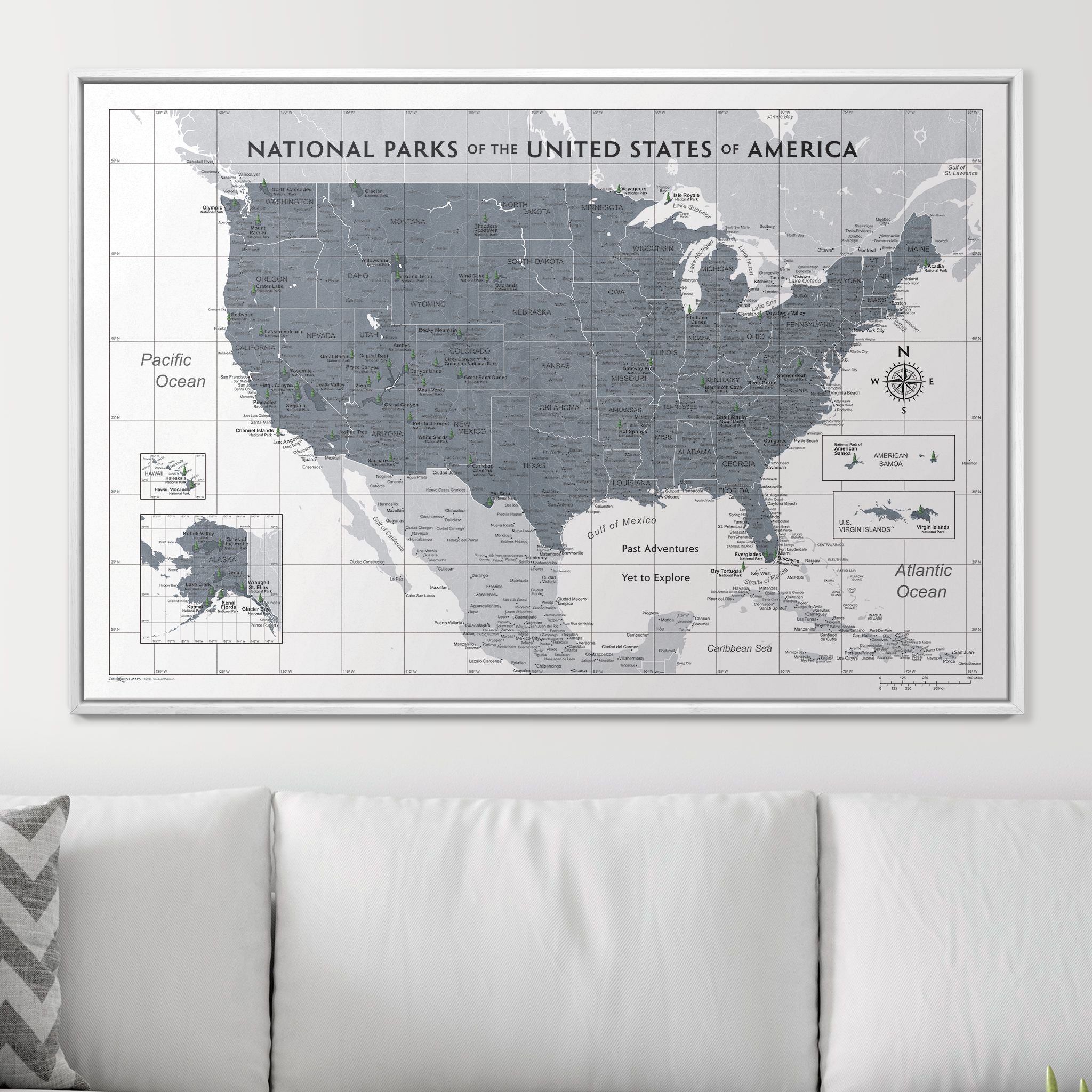 Push Pin National Parks Map (Pin Board) - Dark Gray Color Splash CM Pin Board