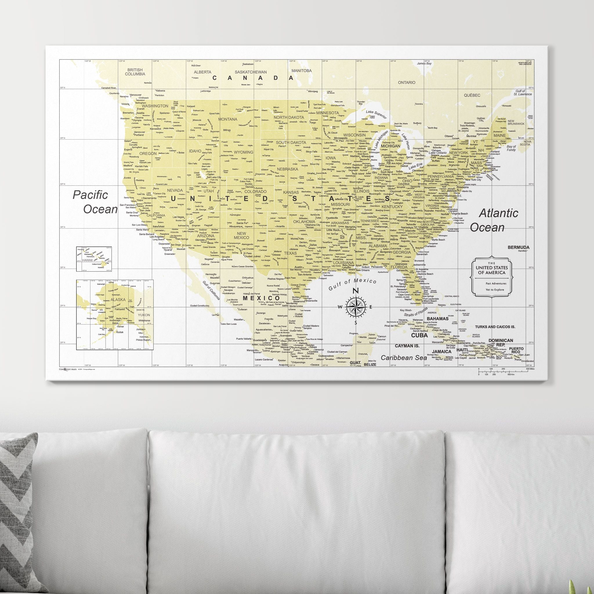 Push Pin USA Map (Pin Board) - Yellow Color Splash CM Pin Board