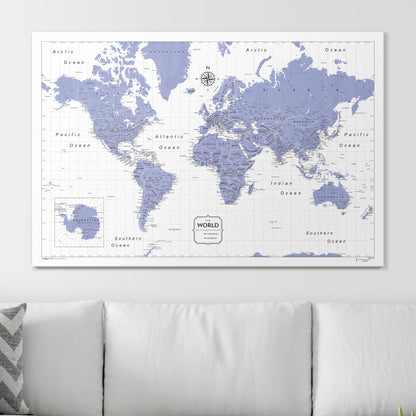 Push Pin World Map (Pin Board) - Purple Color Splash CM Pin Board