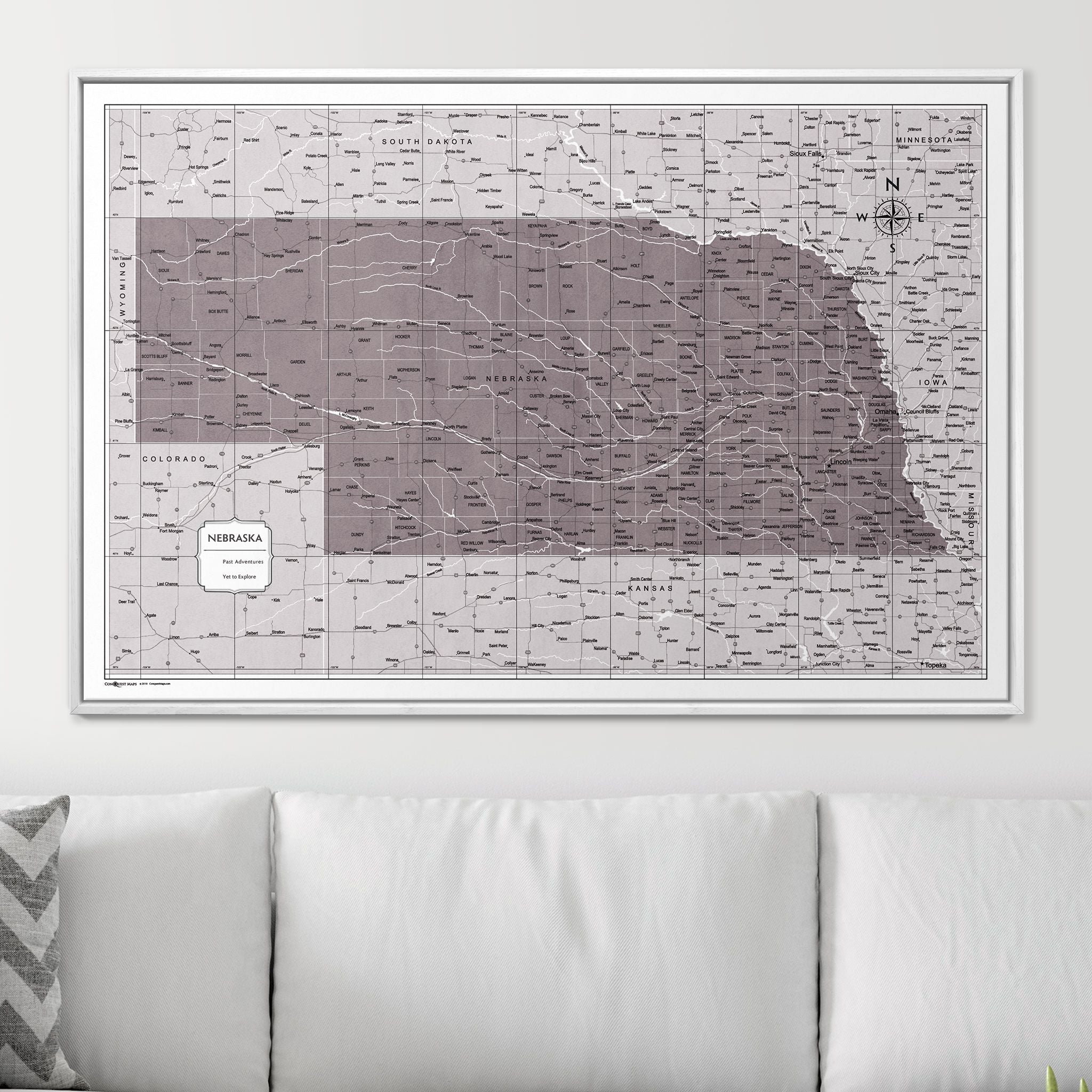 Push Pin Nebraska Map (Pin Board) - Dark Brown Color Splash CM Pin Board