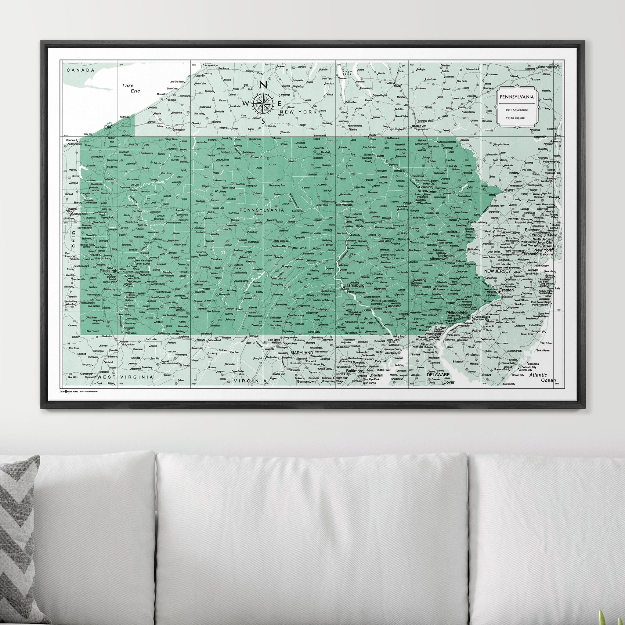 Push Pin Pennsylvania Map (Pin Board) - Green Color Splash CM Pin Board