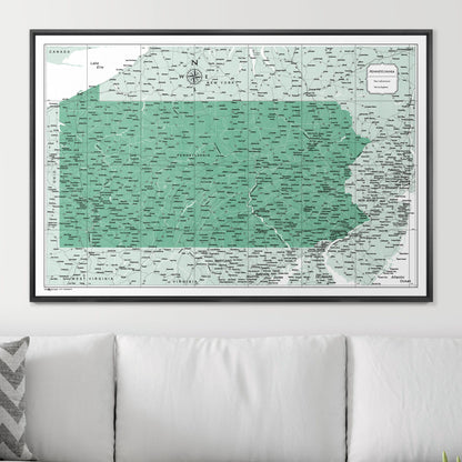 Push Pin Pennsylvania Map (Pin Board) - Green Color Splash CM Pin Board