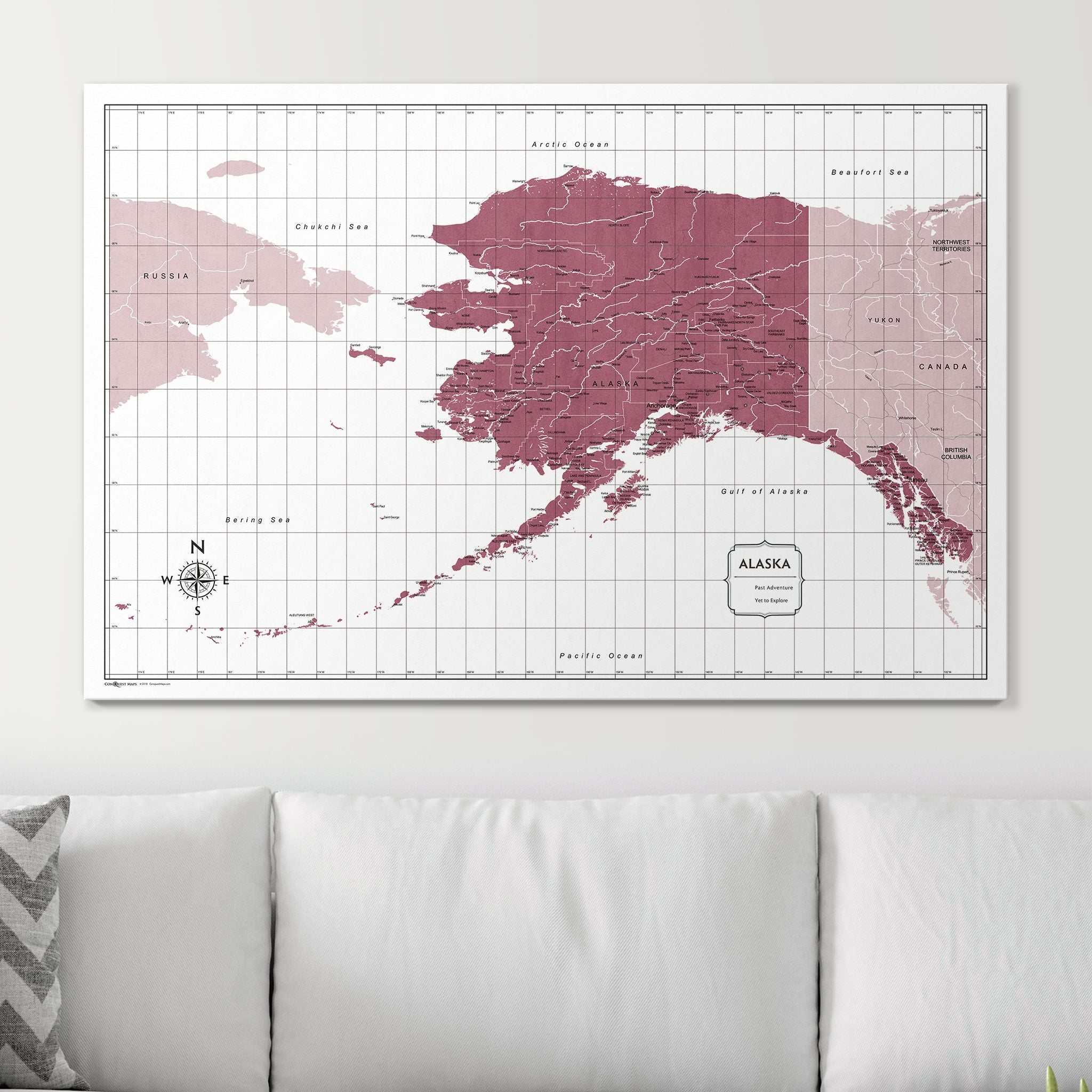 Push Pin Alaska Map (Pin Board) - Burgundy Color Splash CM Pin Board