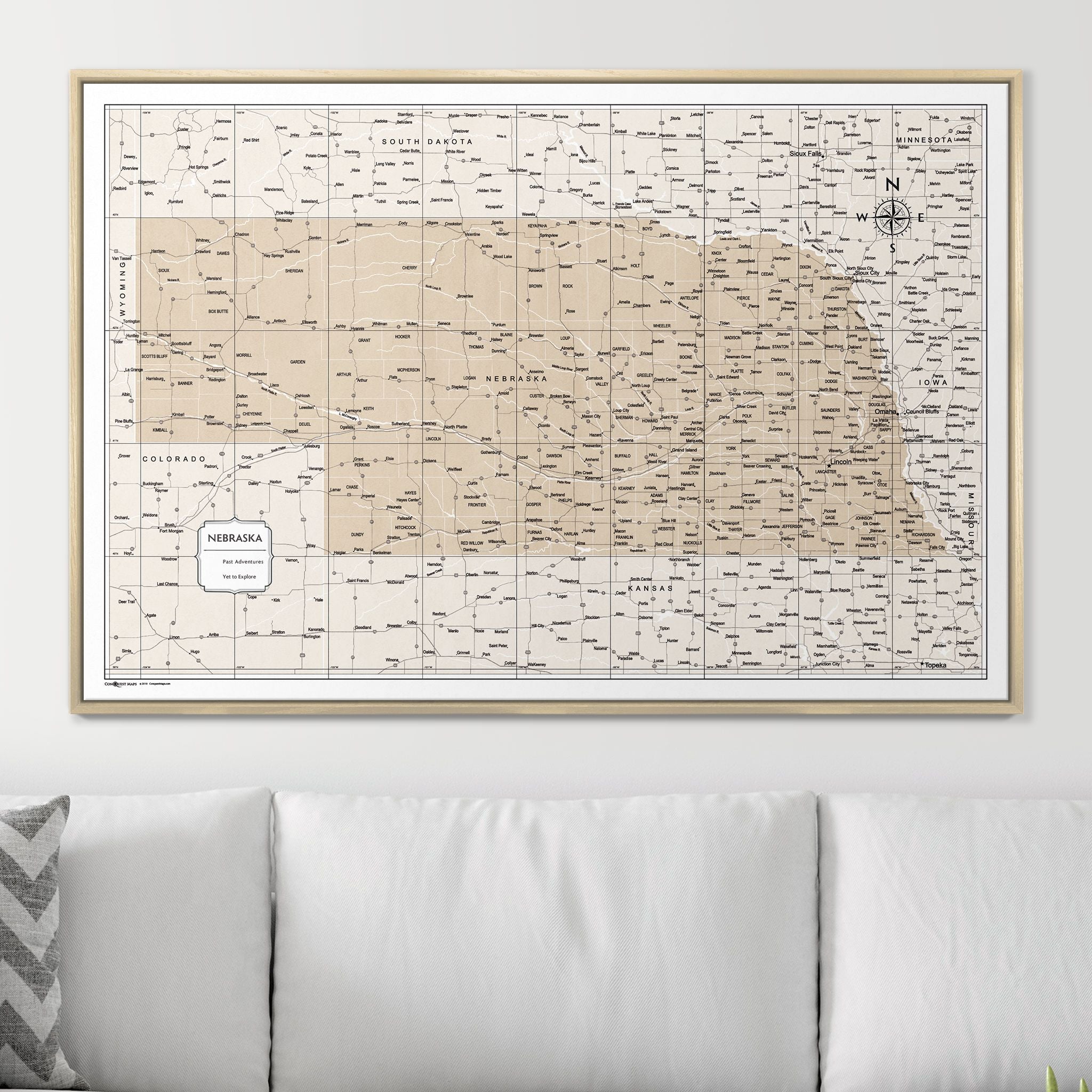 Push Pin Nebraska Map (Pin Board) - Light Brown Color Splash CM Pin Board