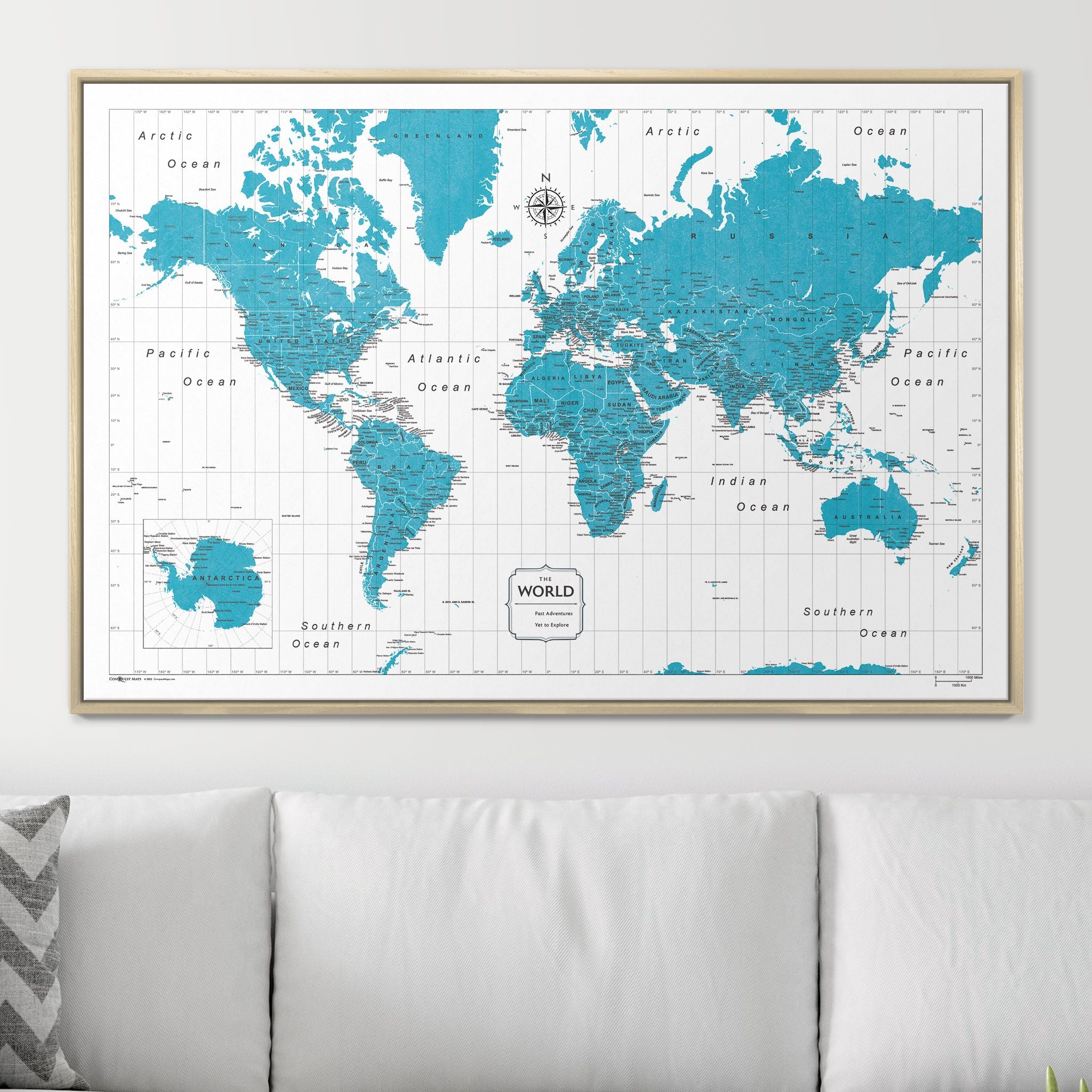 Push Pin World Map (Pin Board) - Teal Color Splash CM Pin Board