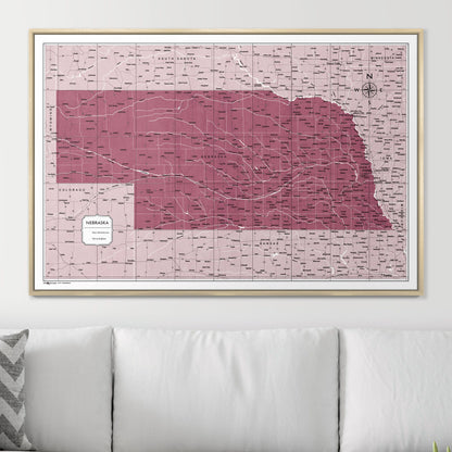 Push Pin Nebraska Map (Pin Board) - Burgundy Color Splash CM Pin Board