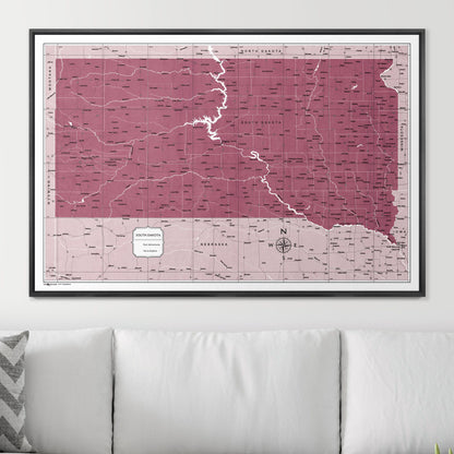 Push Pin South Dakota Map (Pin Board) - Burgundy Color Splash CM Pin Board