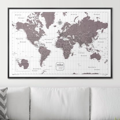 Push Pin World Map (Pin Board) - Dark Brown Color Splash CM Pin Board