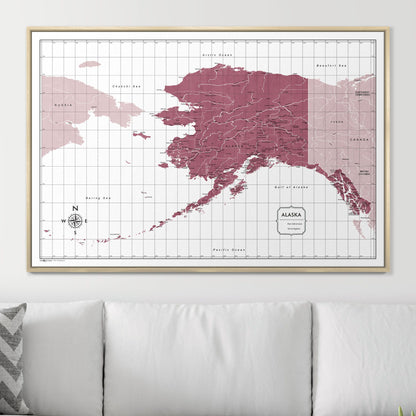 Push Pin Alaska Map (Pin Board) - Burgundy Color Splash CM Pin Board