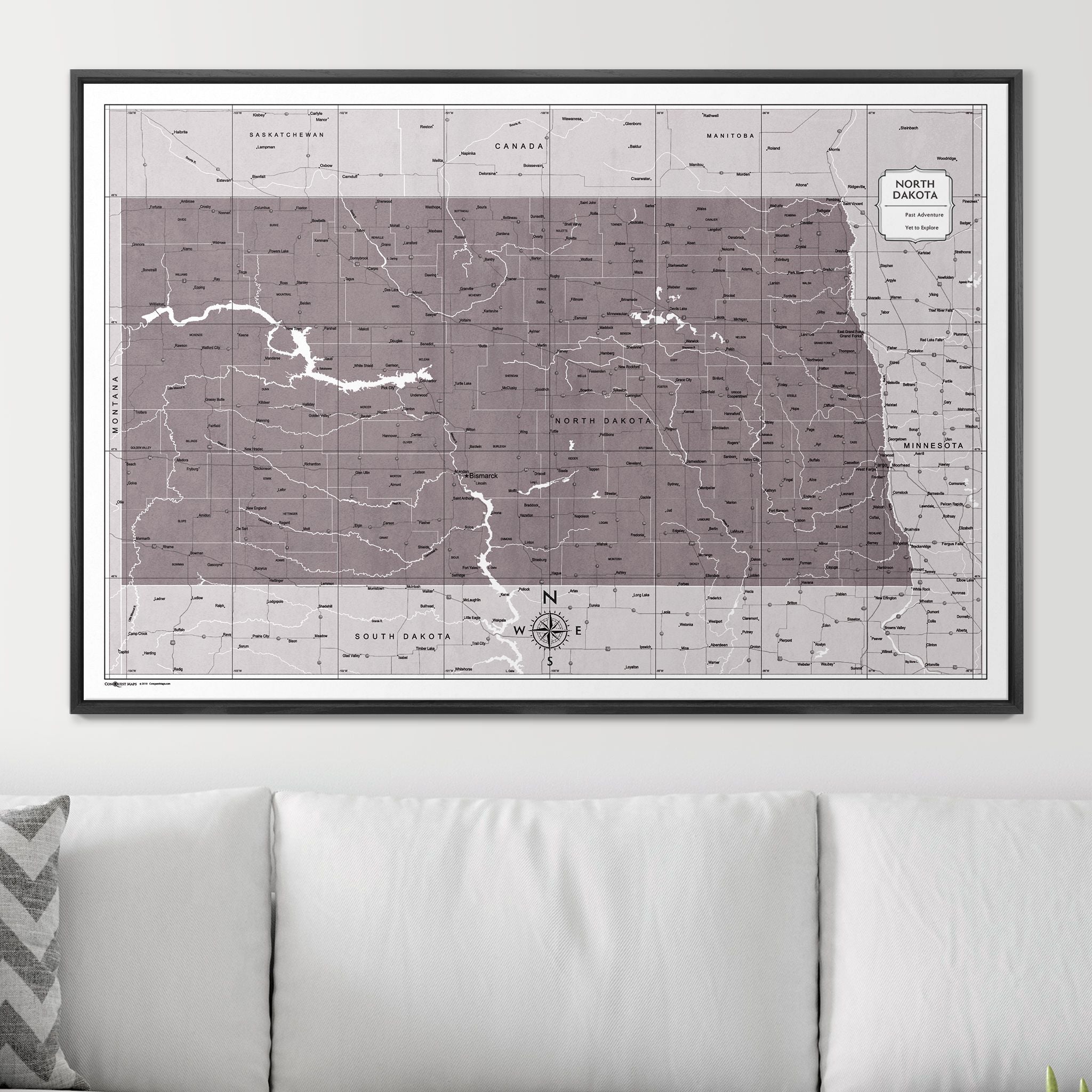 Push Pin North Dakota Map (Pin Board) - Dark Brown Color Splash CM Pin Board