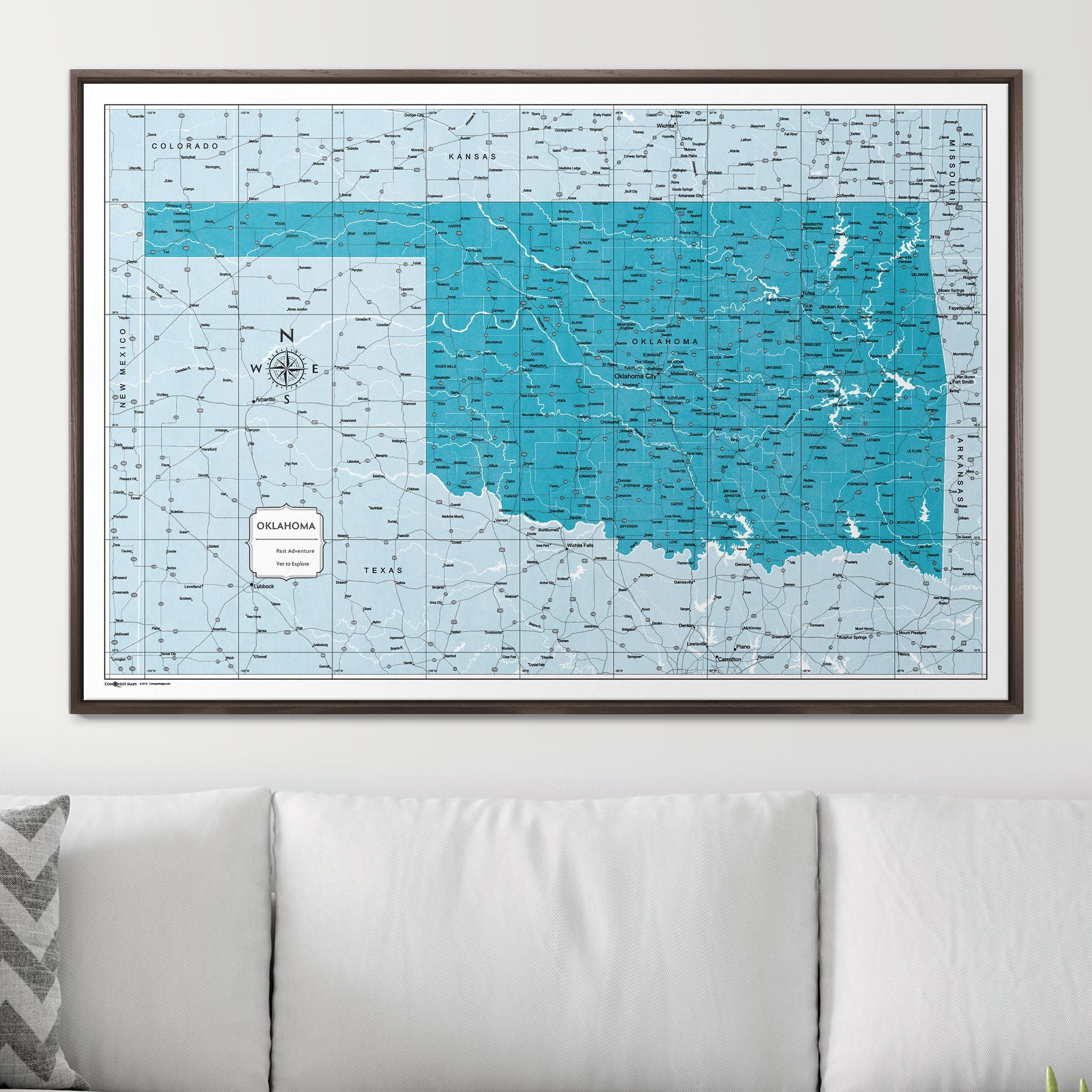 Push Pin Oklahoma Map (Pin Board) - Teal Color Splash CM Pin Board