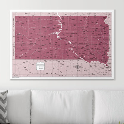 Push Pin South Dakota Map (Pin Board) - Burgundy Color Splash CM Pin Board