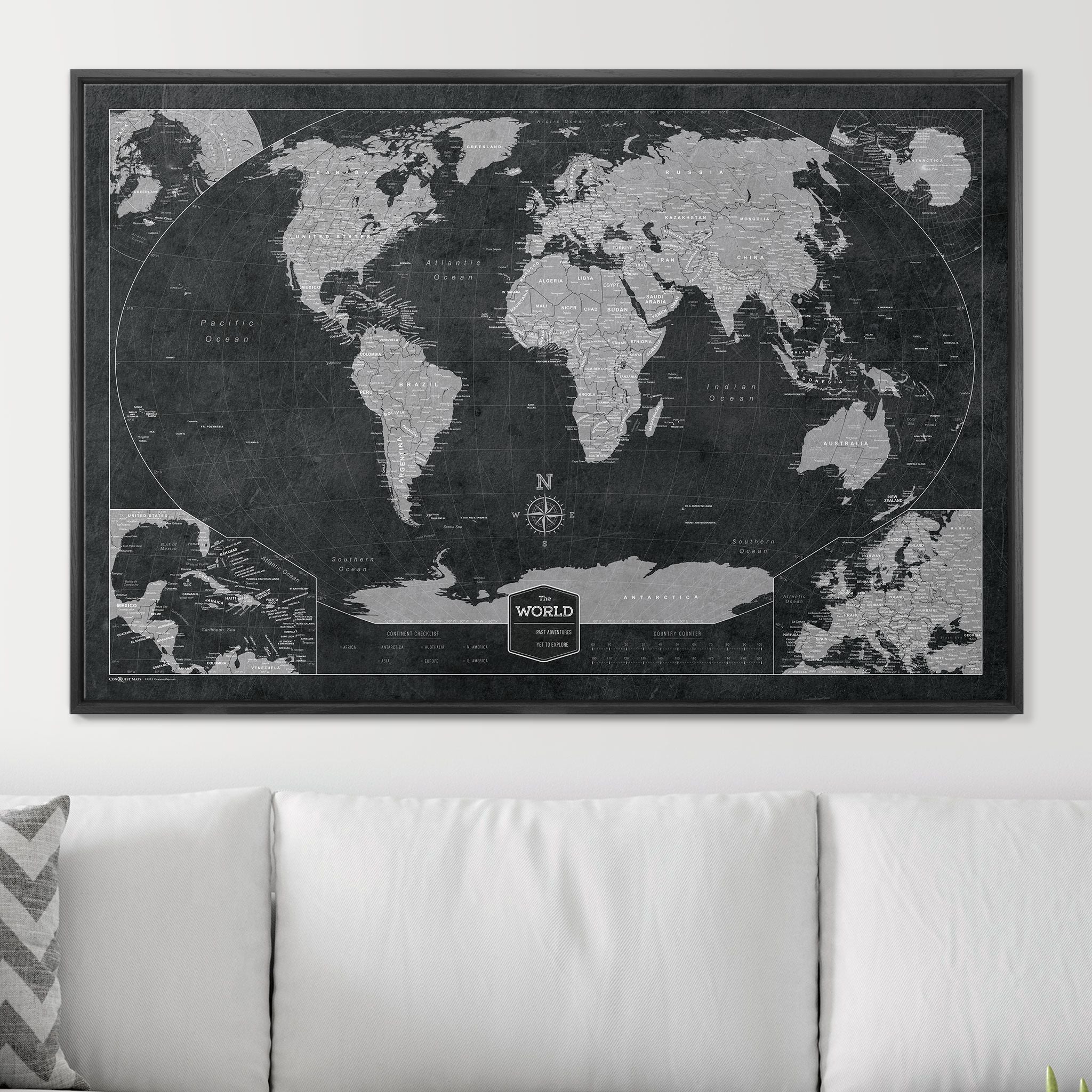 Push Pin World (Winkel Tripel) Map (Pin Board) - Modern Slate CM Pin Board