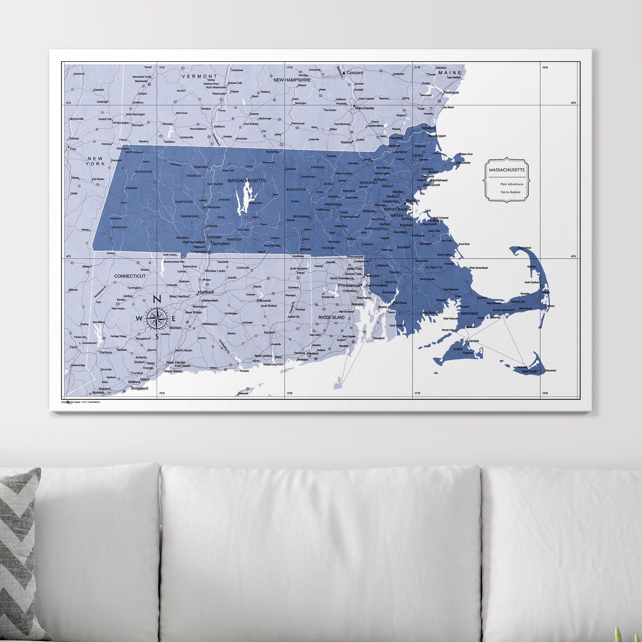 Push Pin Massachusetts Map (Pin Board) - Navy Color Splash CM Pin Board