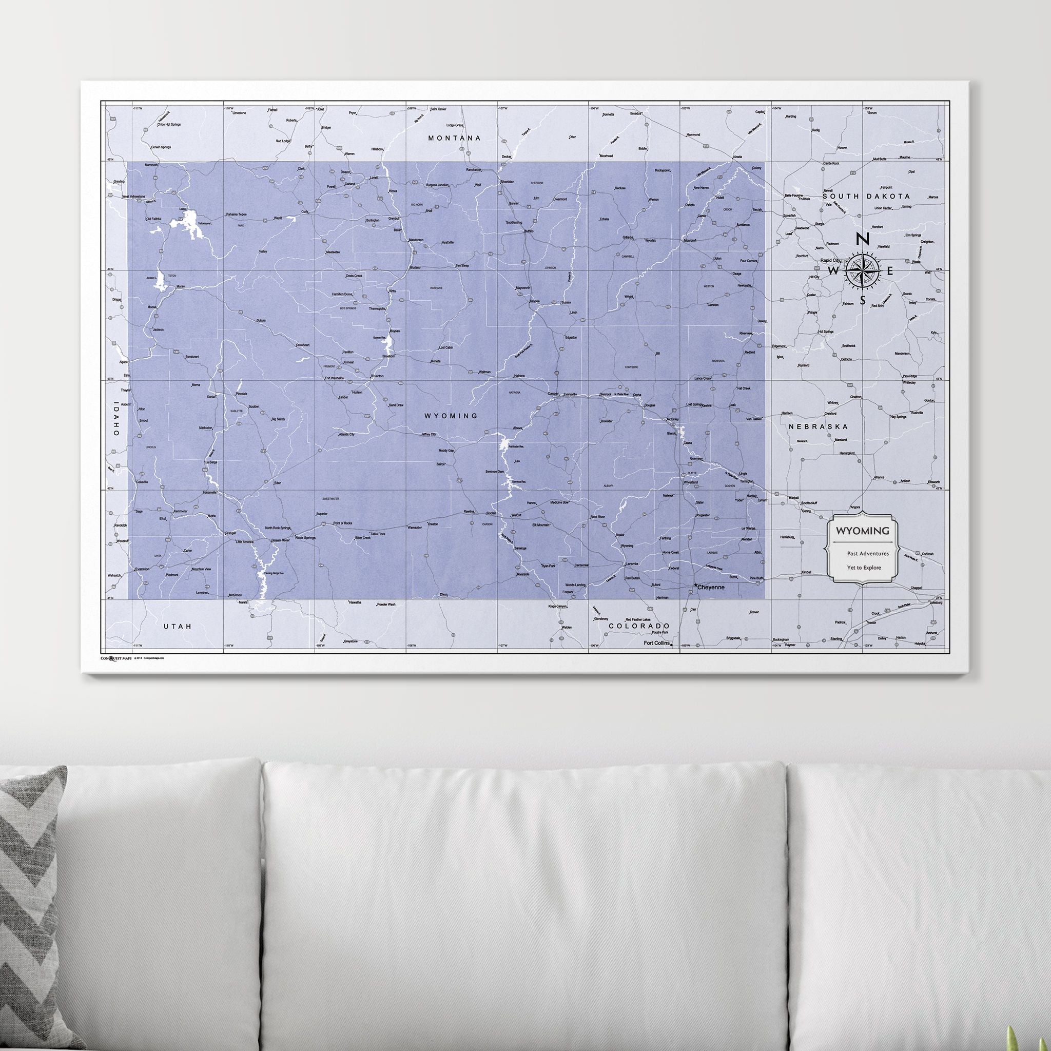 Push Pin Wyoming Map (Pin Board) - Purple Color Splash CM Pin Board