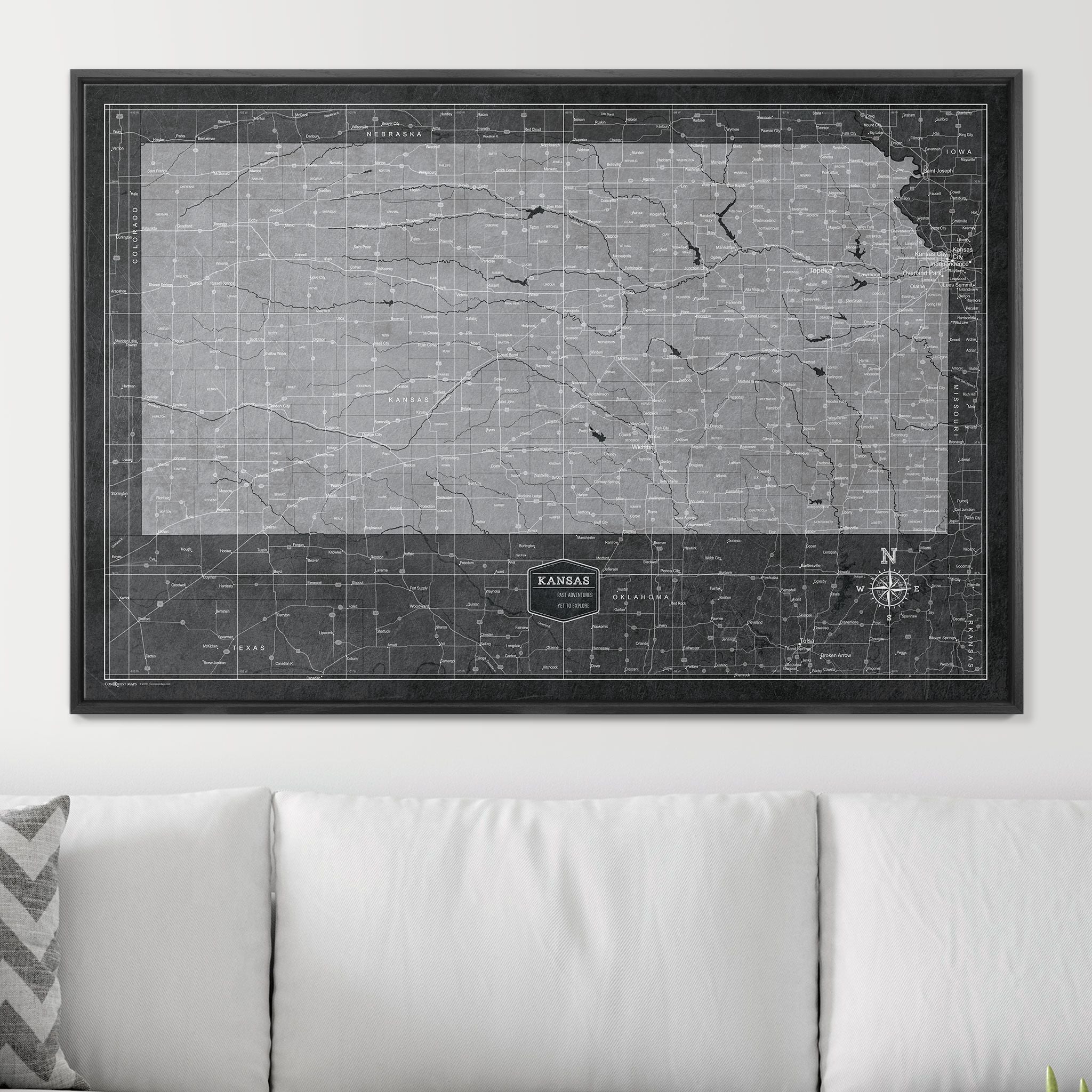 Push Pin Kansas Map (Pin Board) - Modern Slate CM Pin Board