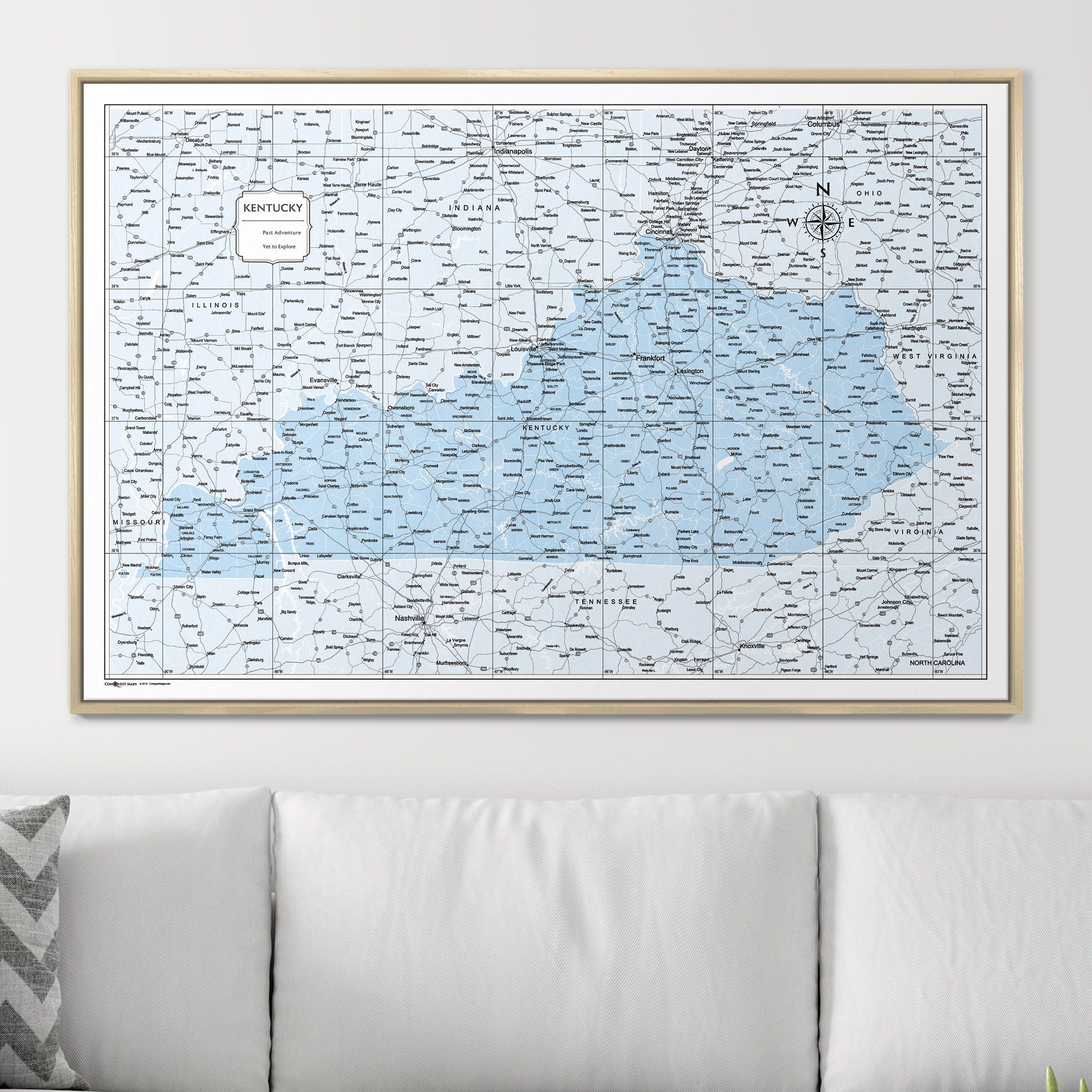 Push Pin Kentucky Map (Pin Board) - Light Blue Color Splash CM Pin Board