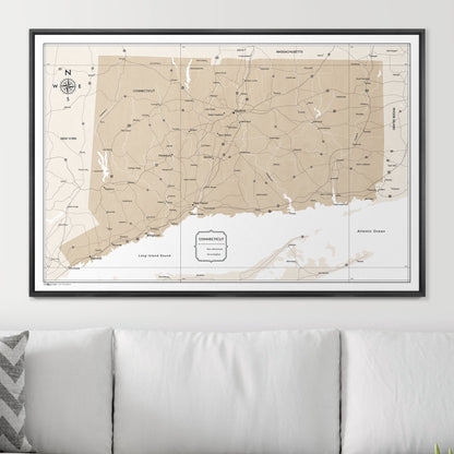 Push Pin Connecticut Map (Pin Board) - Light Brown Color Splash CM Pin Board