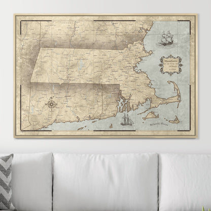 Push Pin Massachusetts Map (Pin Board) - Rustic Vintage CM Pin Board