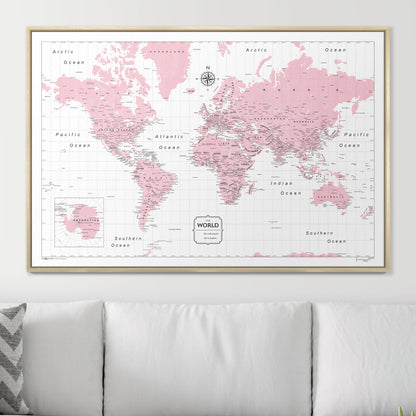 Push Pin World Map (Pin Board) - Pink Color Splash CM Pin Board