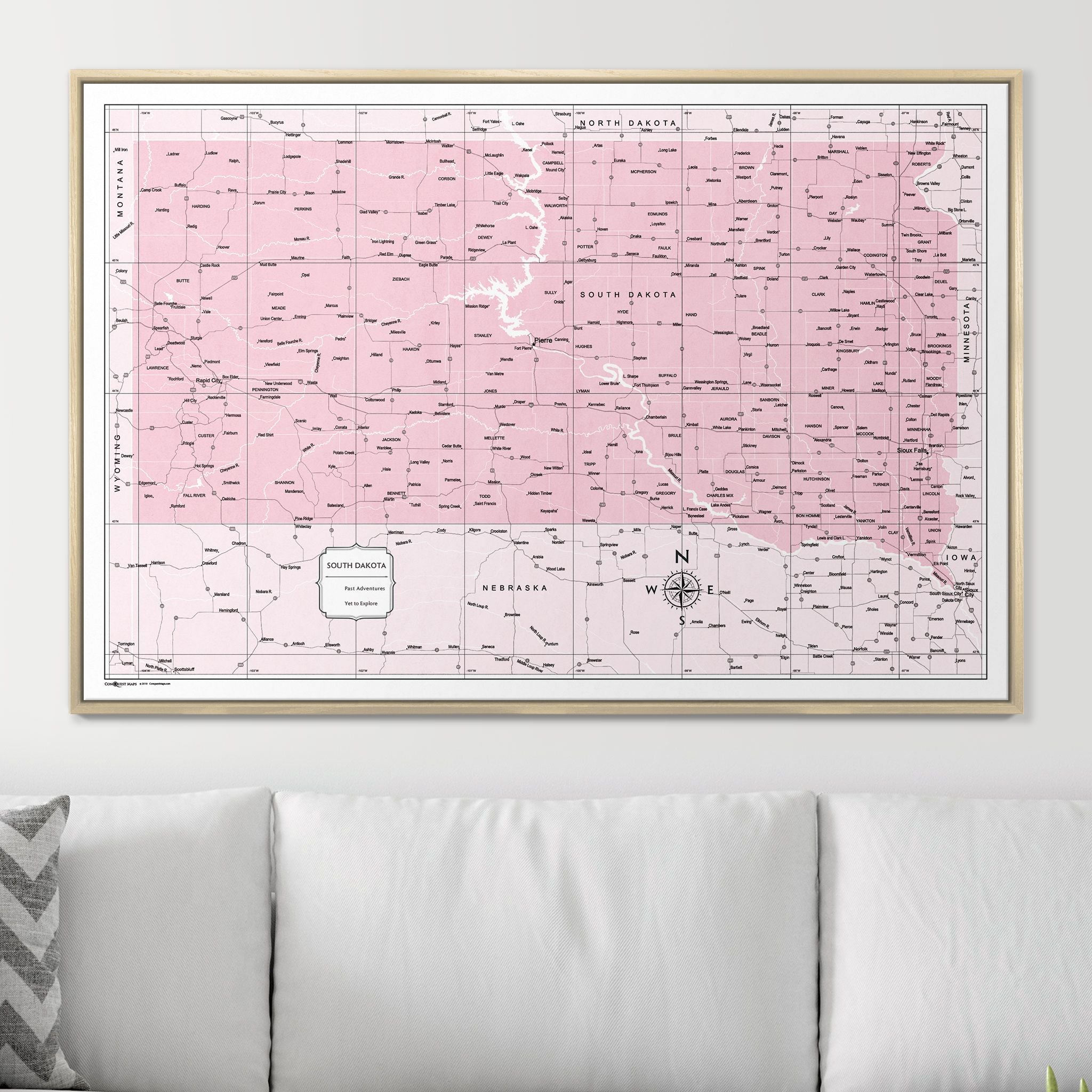 Push Pin South Dakota Map (Pin Board) - Pink Color Splash CM Pin Board