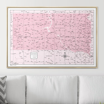 Push Pin South Dakota Map (Pin Board) - Pink Color Splash CM Pin Board