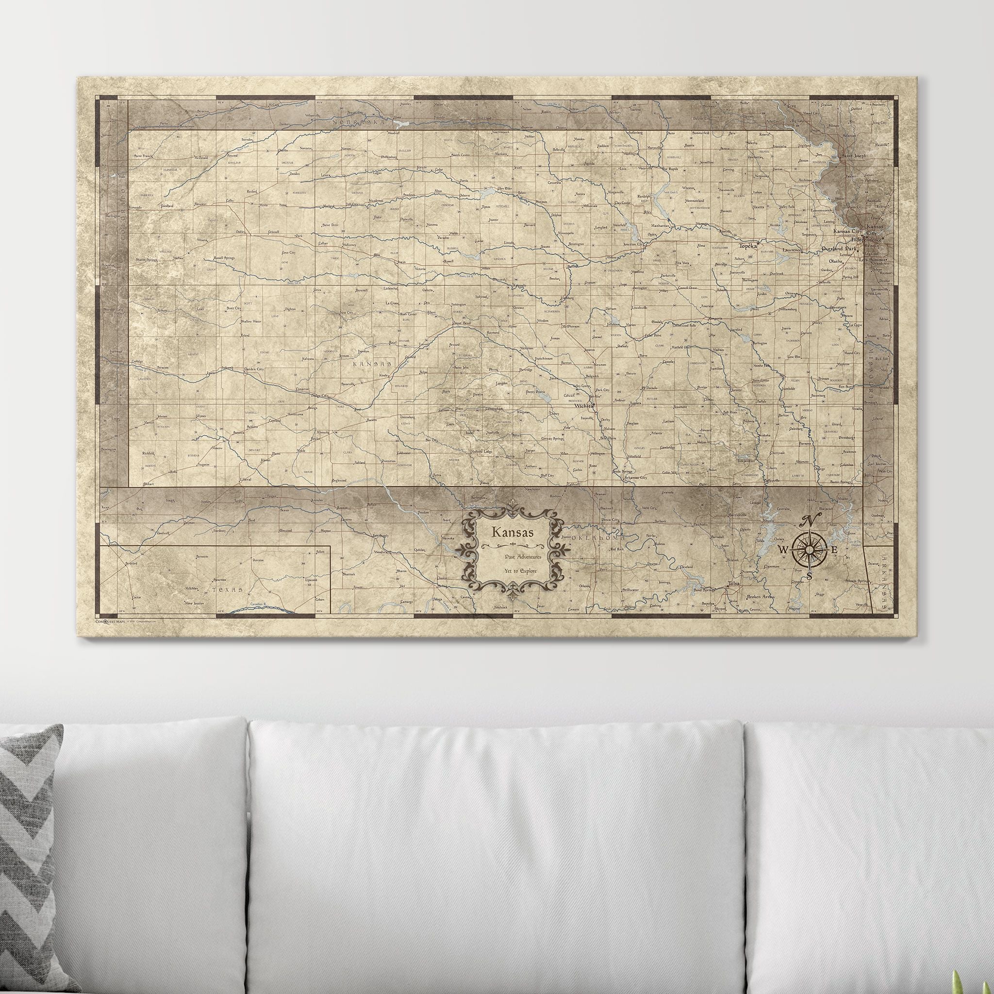 Push Pin Kansas Map (Pin Board) - Rustic Vintage CM Pin Board