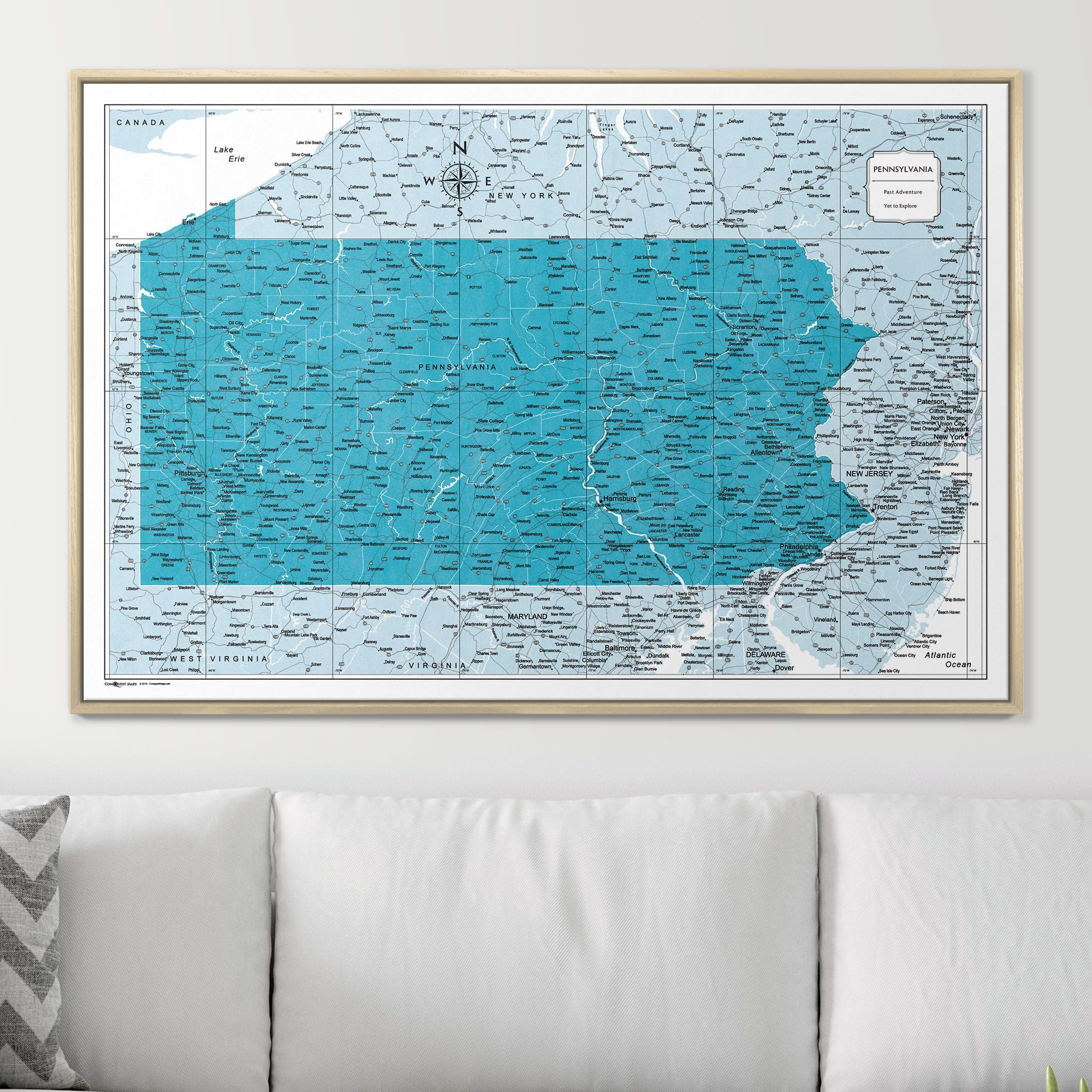 Push Pin Pennsylvania Map (Pin Board) - Teal Color Splash CM Pin Board