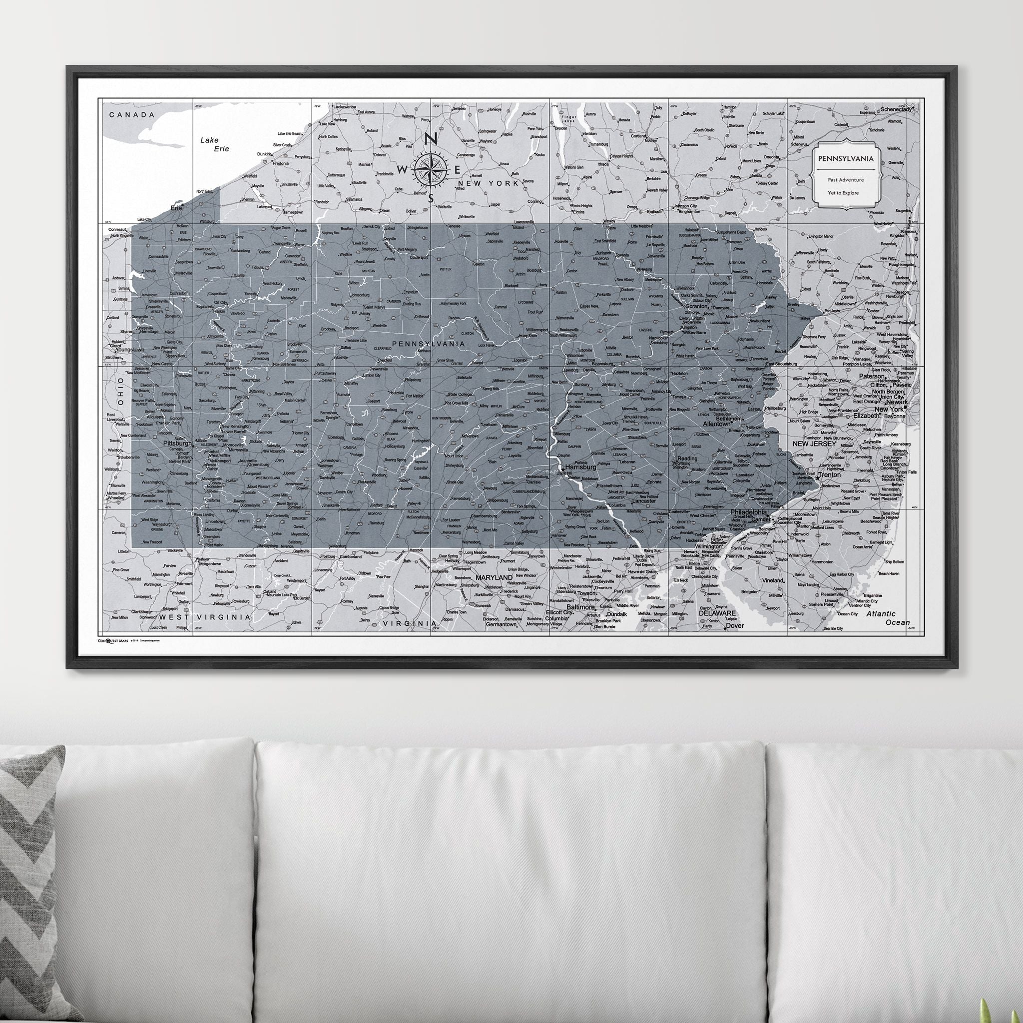 Push Pin Pennsylvania Map (Pin Board) - Dark Gray Color Splash CM Pin Board