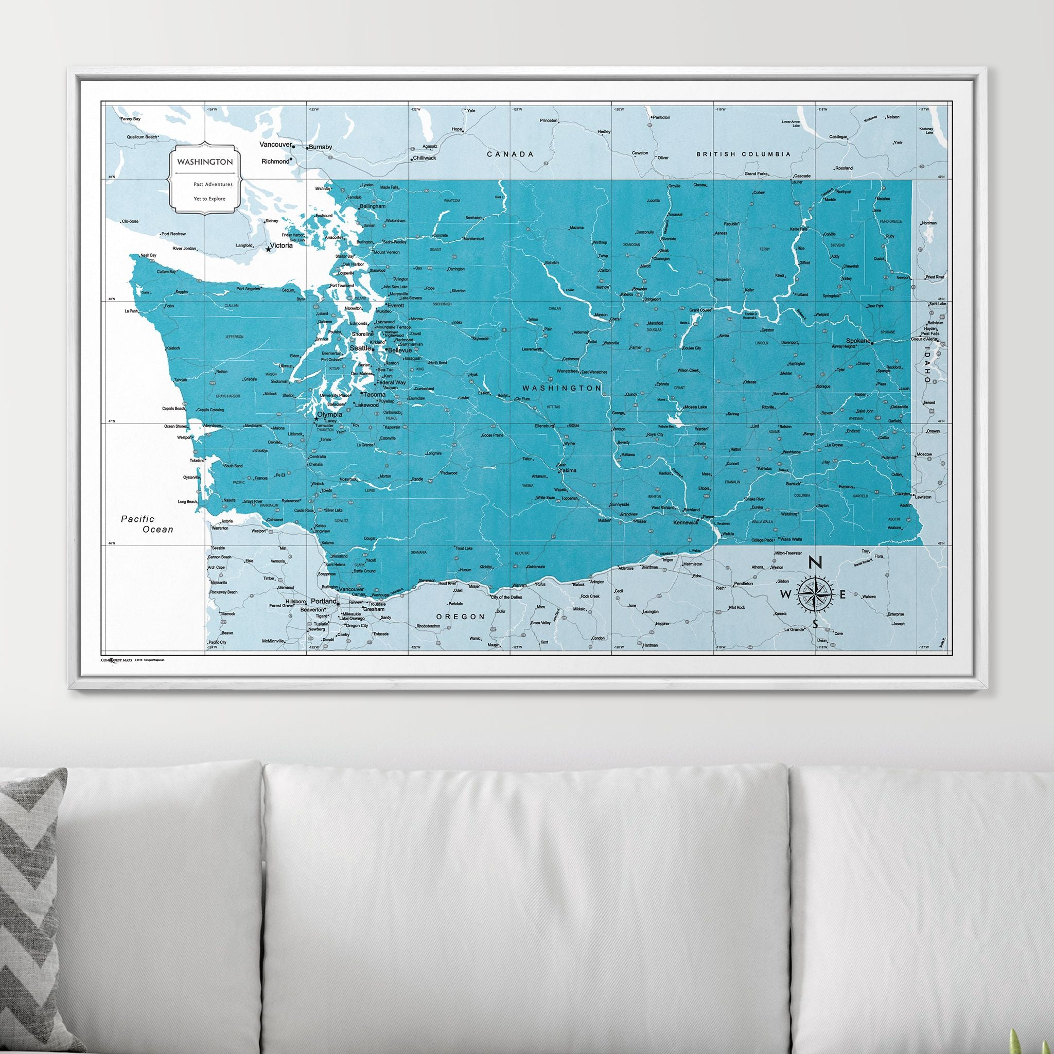 Push Pin Washington Map (Pin Board) - Teal Color Splash CM Pin Board