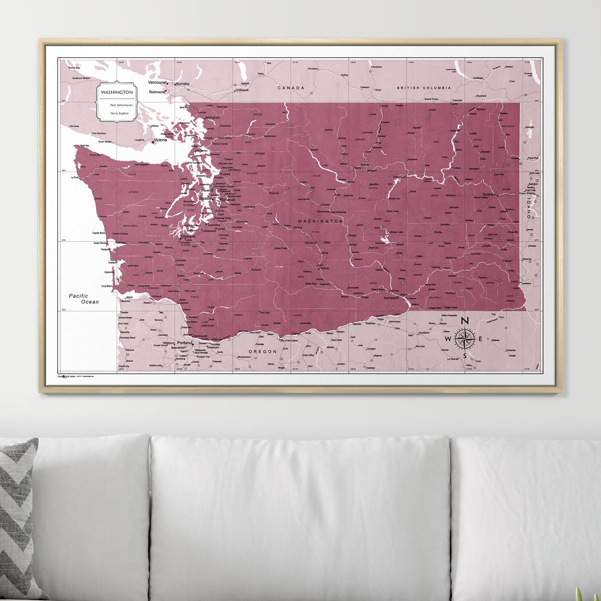 Push Pin Washington Map (Pin Board) - Burgundy Color Splash CM Pin Board