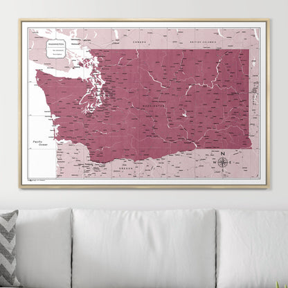 Push Pin Washington Map (Pin Board) - Burgundy Color Splash CM Pin Board