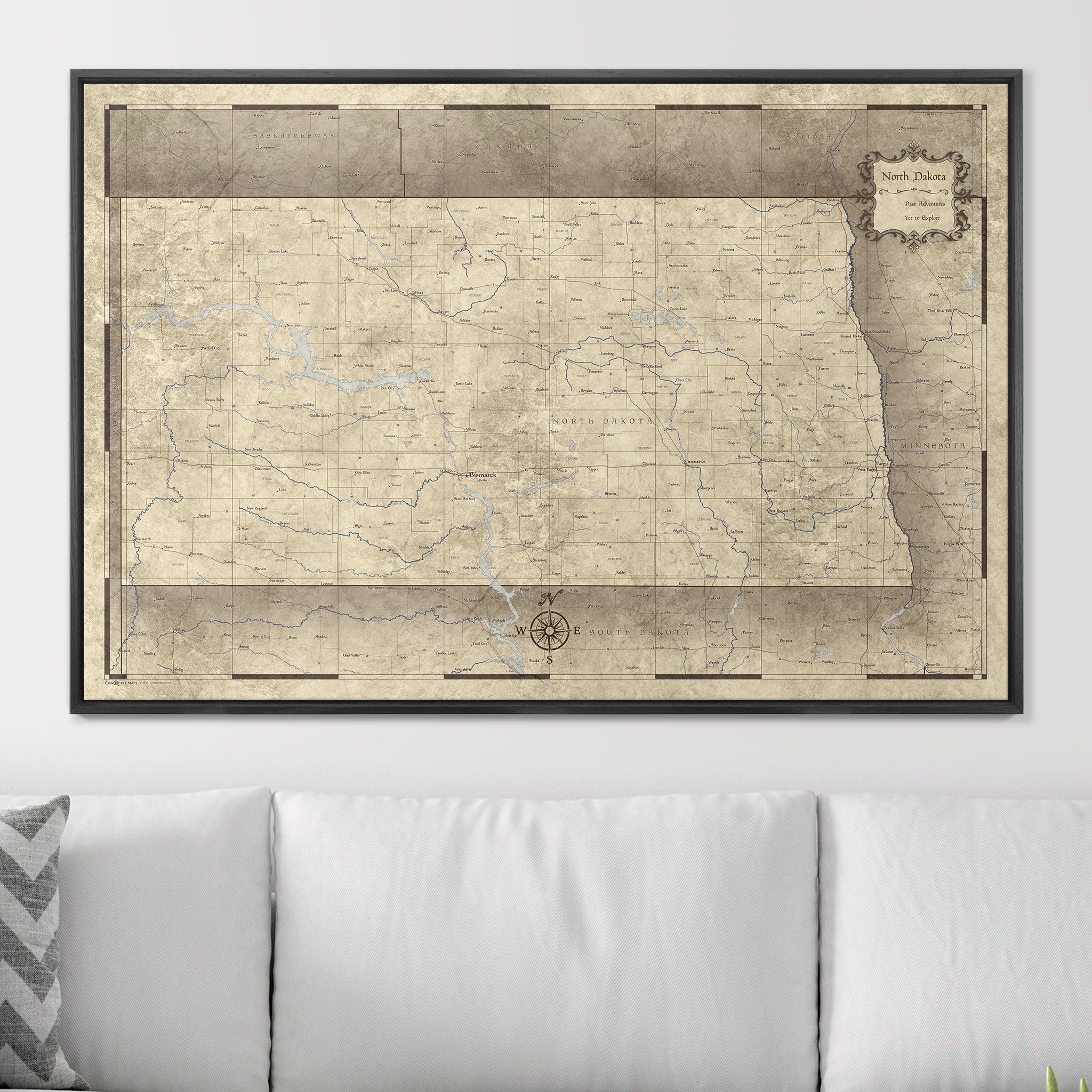 Push Pin North Dakota Map (Pin Board) - Rustic Vintage CM Pin Board