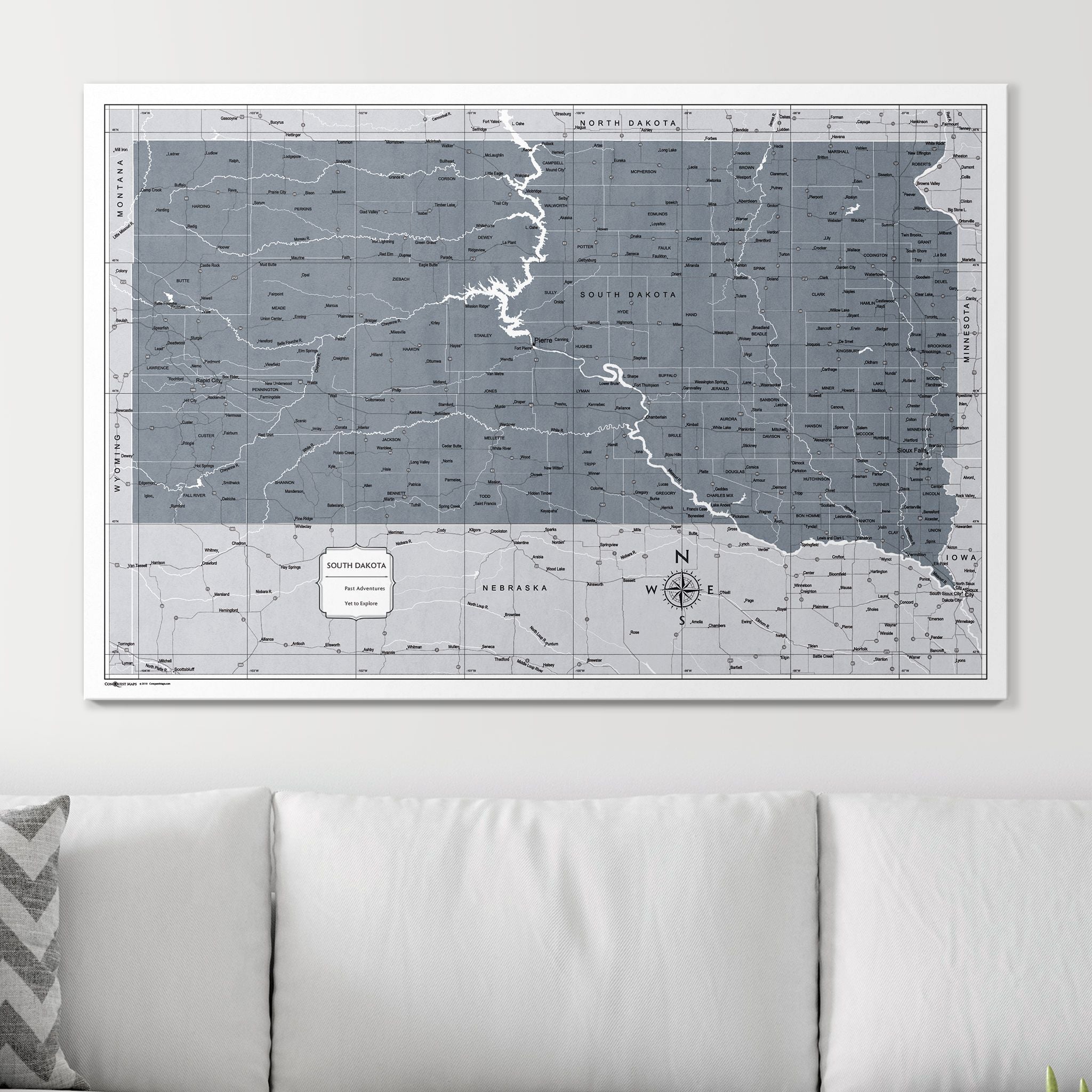 Push Pin South Dakota Map (Pin Board) - Dark Gray Color Splash CM Pin Board