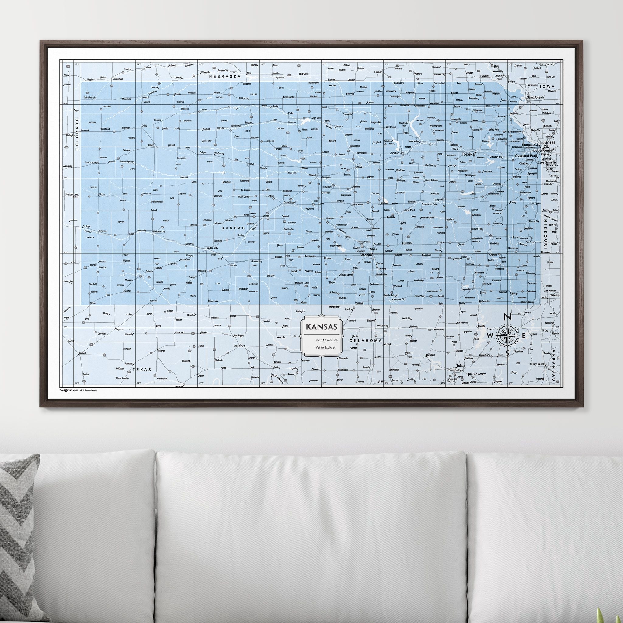 Push Pin Kansas Map (Pin Board) - Light Blue Color Splash CM Pin Board