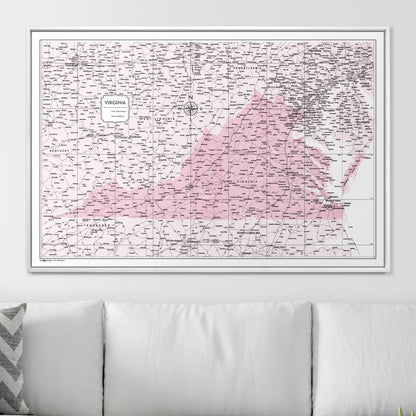 Push Pin Virginia Map (Pin Board) - Pink Color Splash CM Pin Board