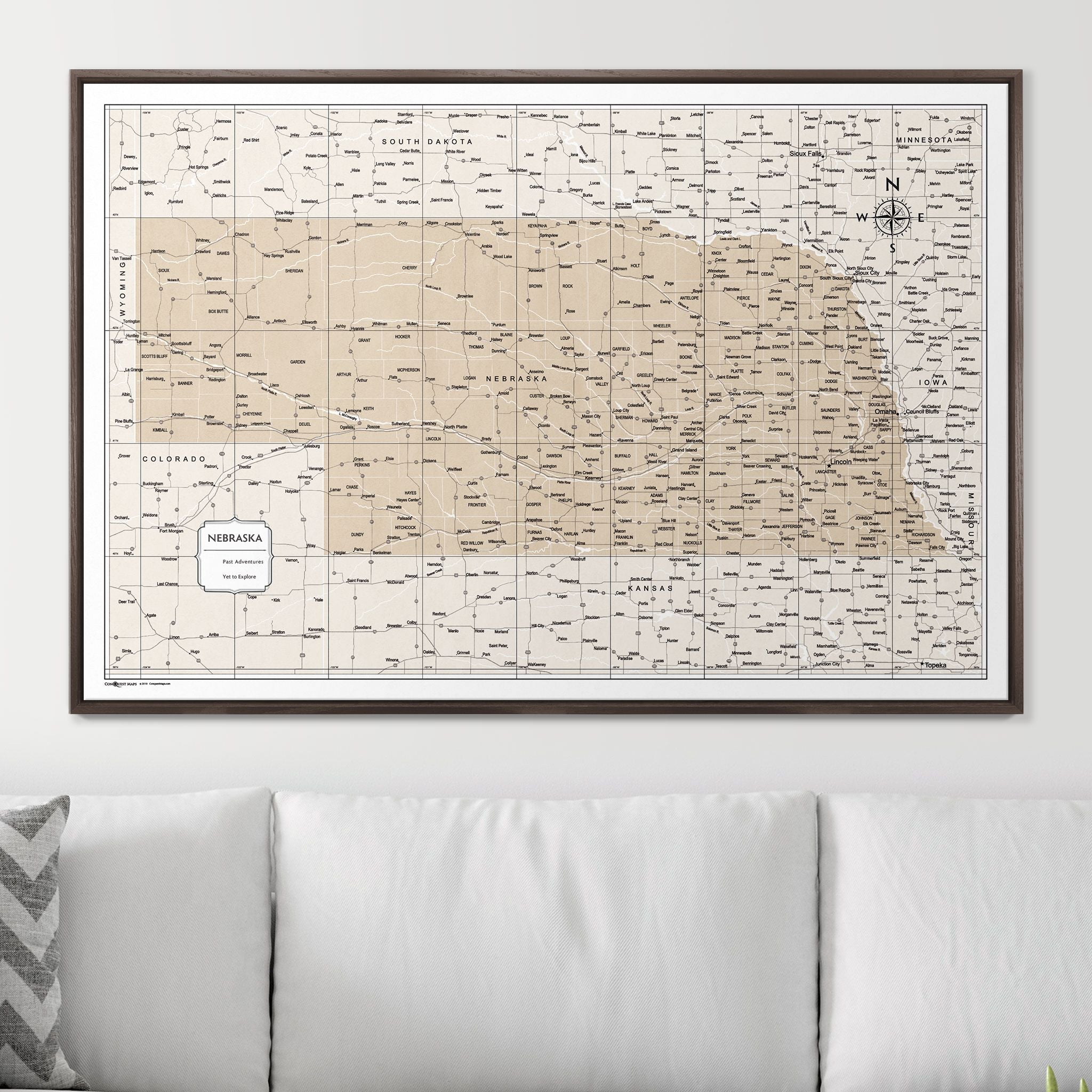 Push Pin Nebraska Map (Pin Board) - Light Brown Color Splash CM Pin Board