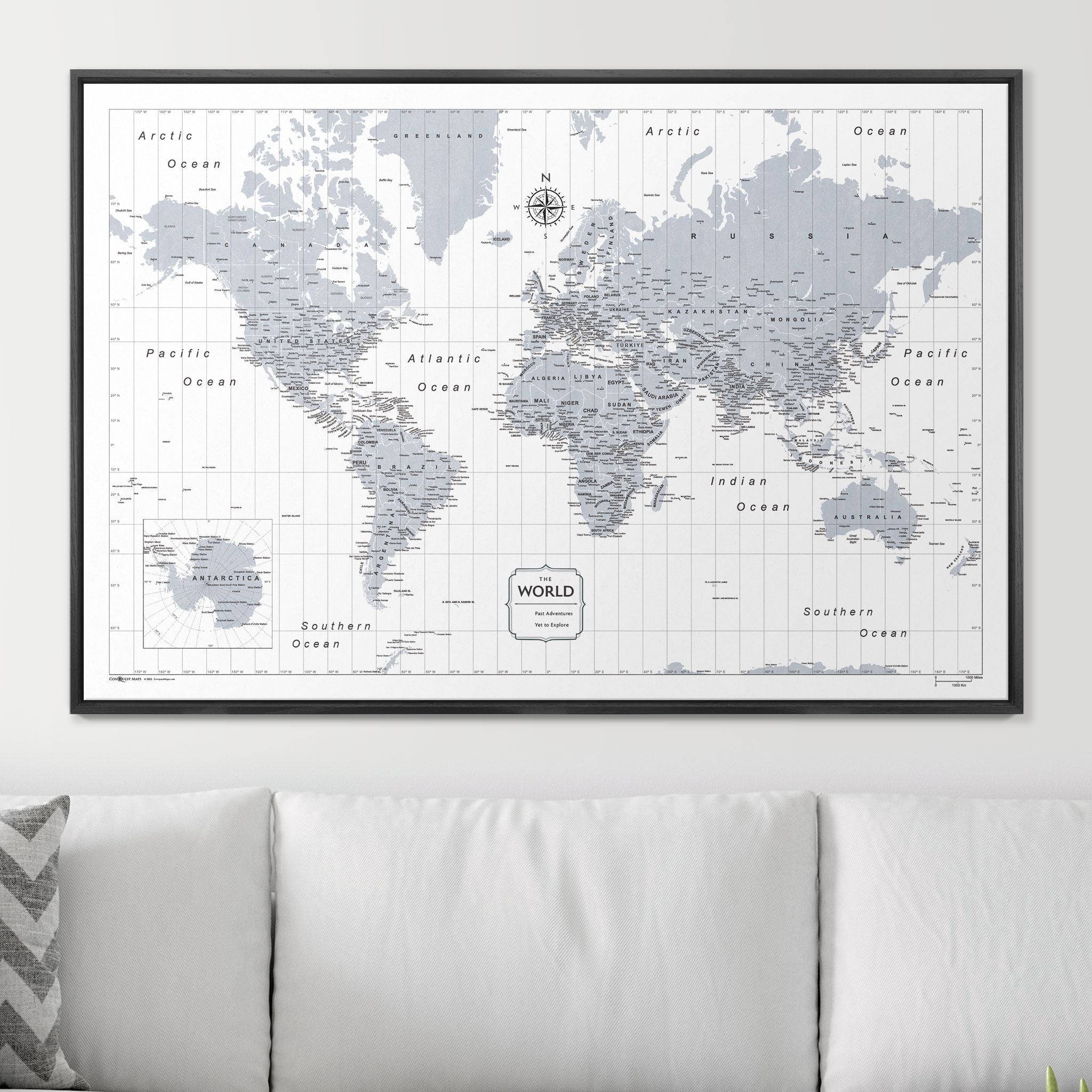 Push Pin World Map (Pin Board) - Light Gray Color Splash CM Pin Board