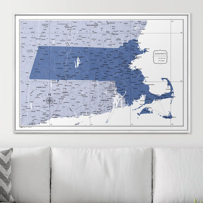 Push Pin Massachusetts Map (Pin Board) - Navy Color Splash CM Pin Board