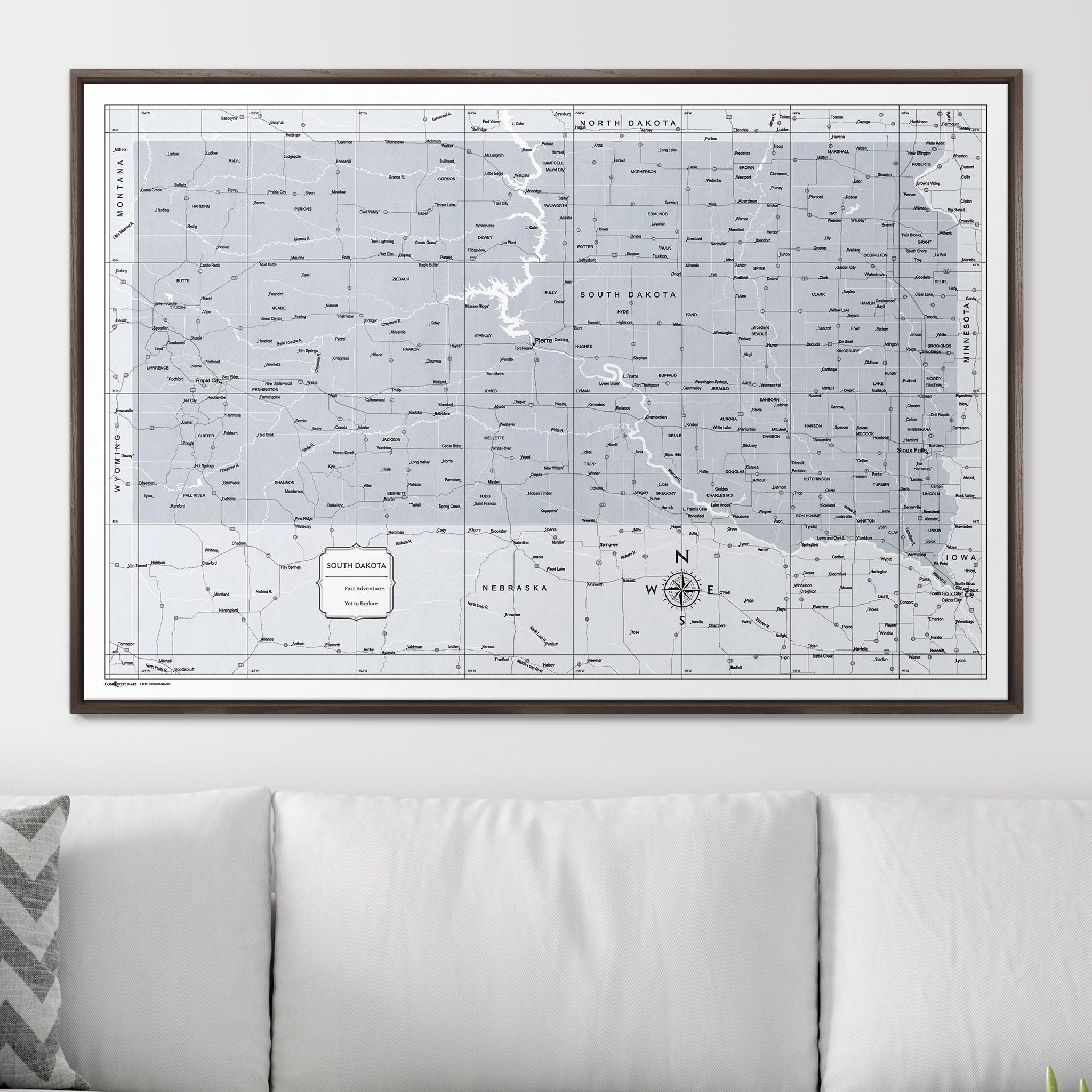 Push Pin South Dakota Map (Pin Board) - Light Gray Color Splash CM Pin Board