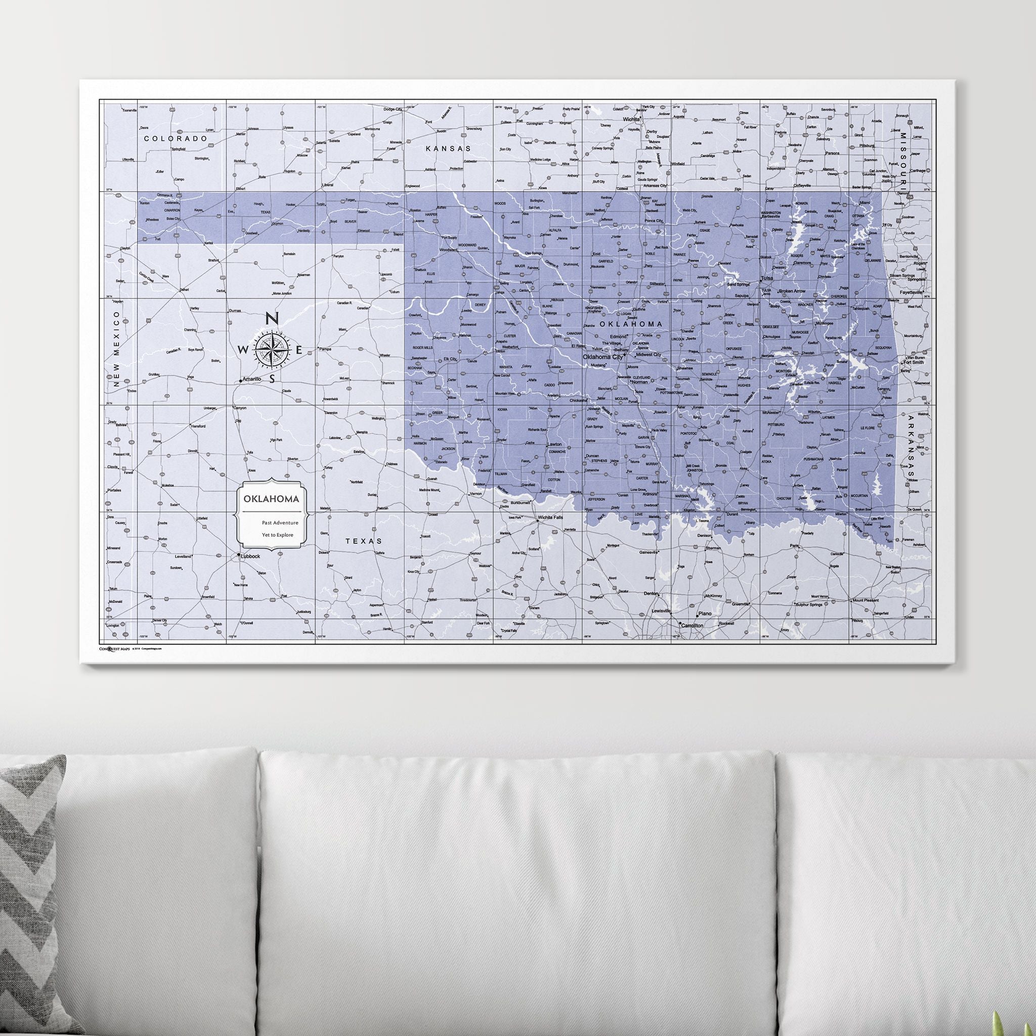 Push Pin Oklahoma Map (Pin Board) - Purple Color Splash CM Pin Board