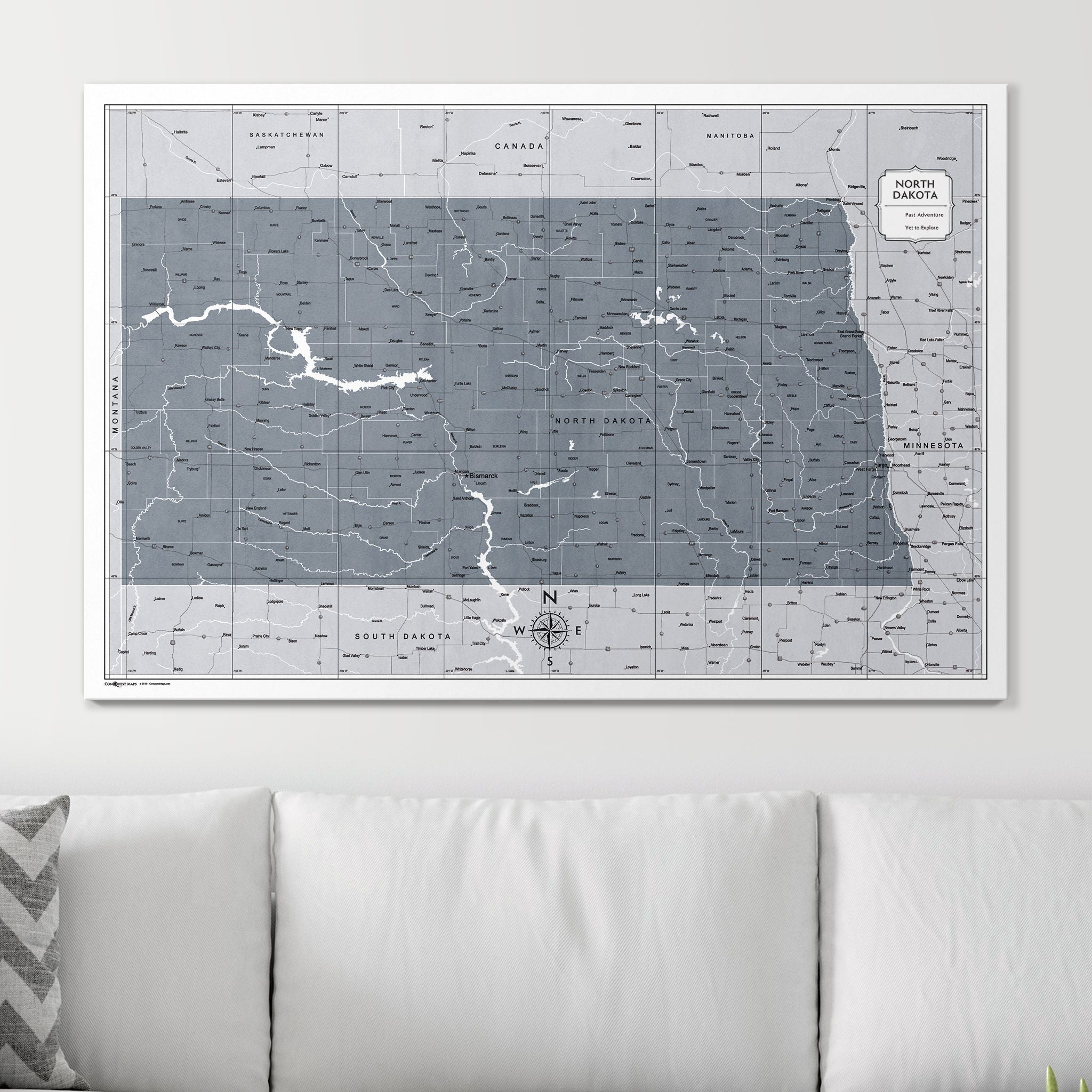 Push Pin North Dakota Map (Pin Board) - Dark Gray Color Splash CM Pin Board